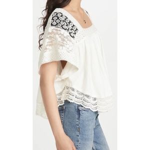 Free People | Women's White Short Sleeve Square Neck Prairie Days Blouse Size S